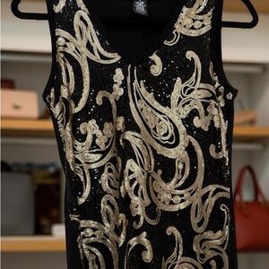 Black & Gold Sequined Sleeveless Top | Elegant Tank Top | Brilliant Design